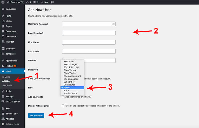How to add a new WordPress author user