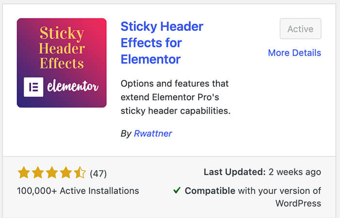 Sticky header effect for Elementor