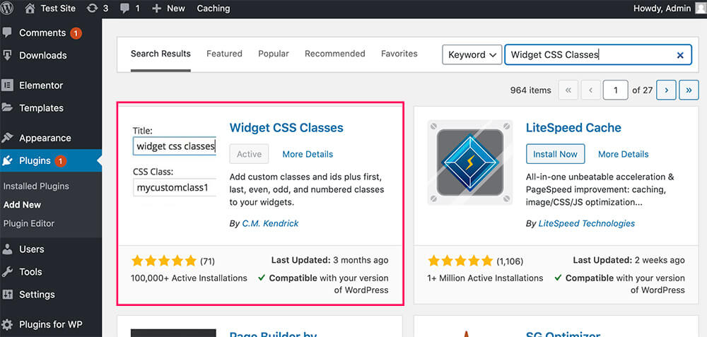 Add a class to wordpress widget with a plugin