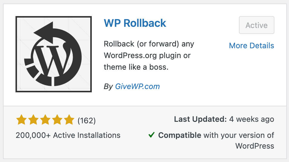 WP Rollback plugin