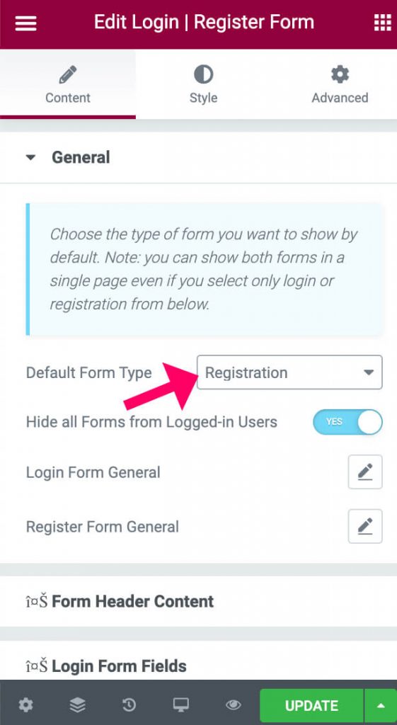 Change the default form type