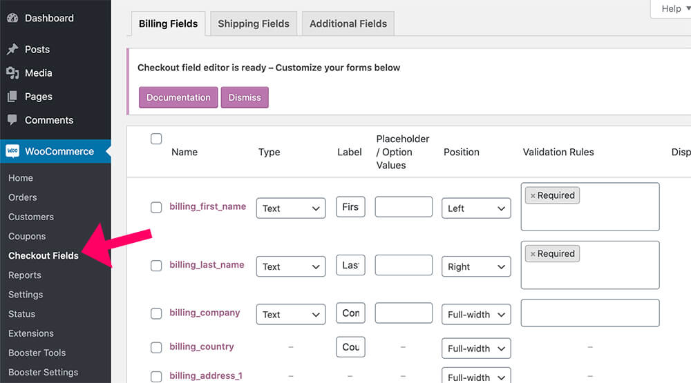 WooCommerce checkout fields