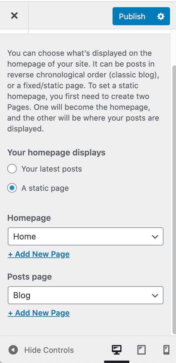 Set a homepage from the customization screen