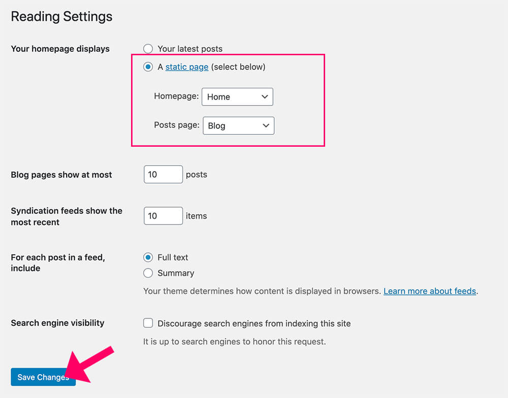 Set a homepage from the settings screen