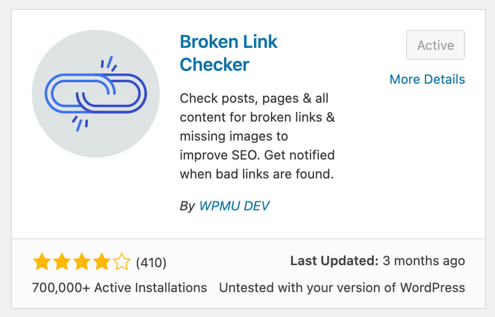 Broken link checker WordPress plugin