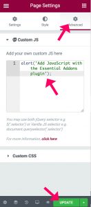 Enter JavaScript and update the page