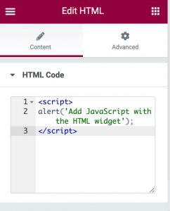 Enter custom JS in the HTML widget