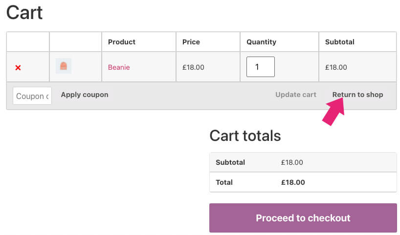 Return to shop button was added to cart