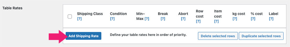 Add table shipping rate