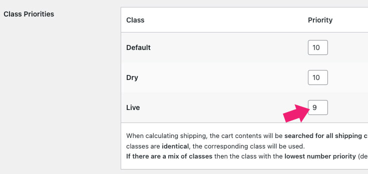 Reduce the priority number of shipping class