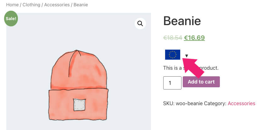 Select a different currency in product page