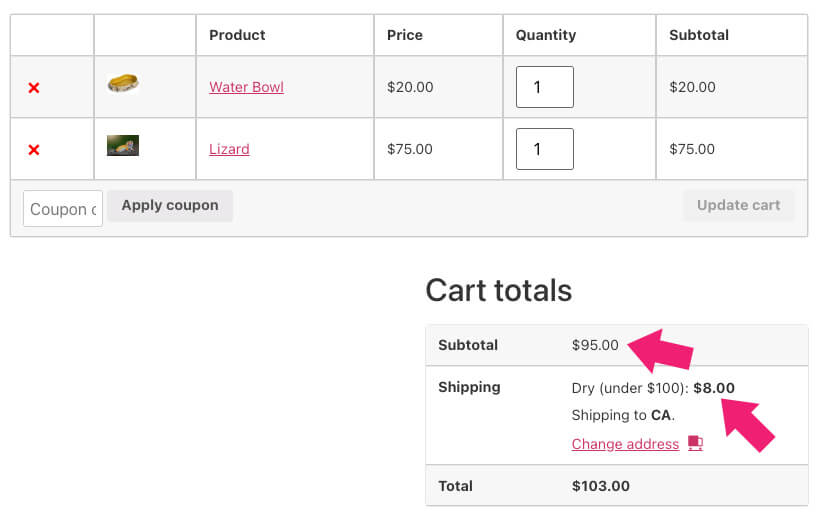 Shipping rate was applied in cart