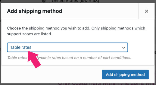 Table rate shipping method