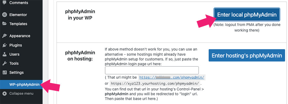Enter local phpMyAdmin with a plugin