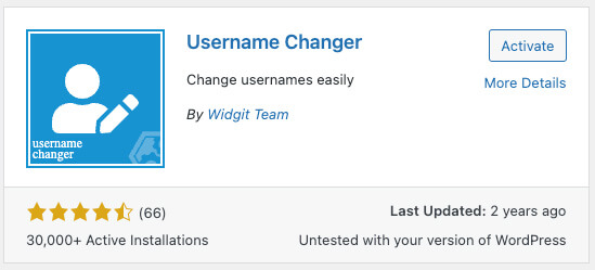 Username changer WordPress plugin