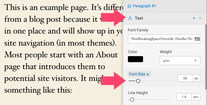 Change text size with YellowPencil