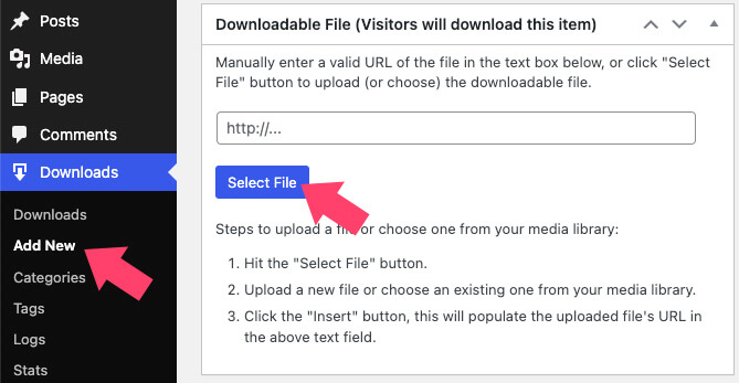 Select download file in plugin