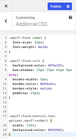 Add the custom rules to the Additional CSS screen