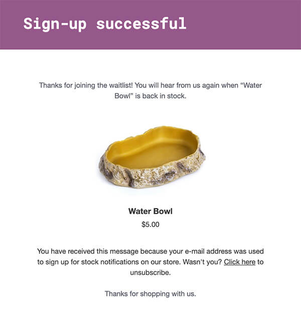 Signup to Waitlist successful message