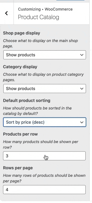 WooCommerce product catalog settings screen