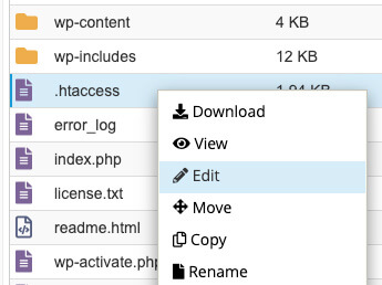 Edit the htaccess file