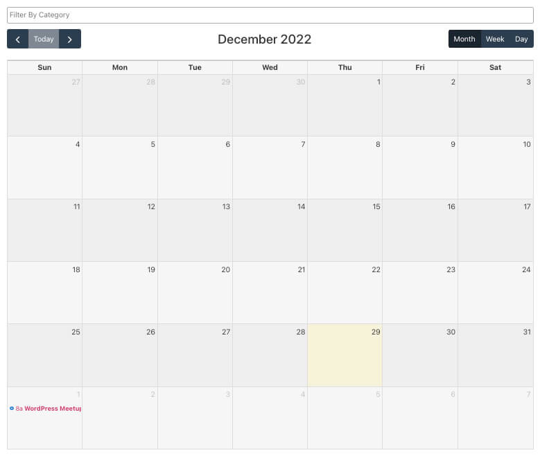 The Events Calendar Template Shortcode