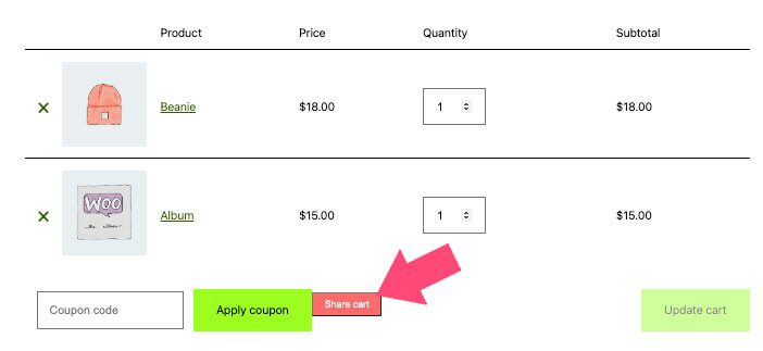 Share button in WooCommerce cart page