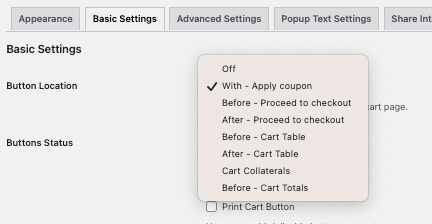 Share cart button location