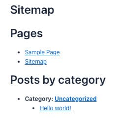 The plugin sitemap page