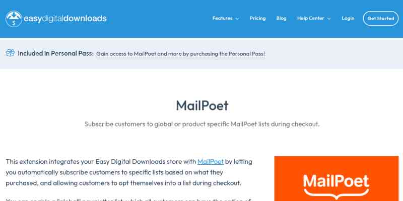 Easy Digital Downloads – MailPoet (formerly Wysija)