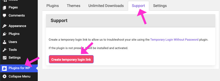 Create temorary login link