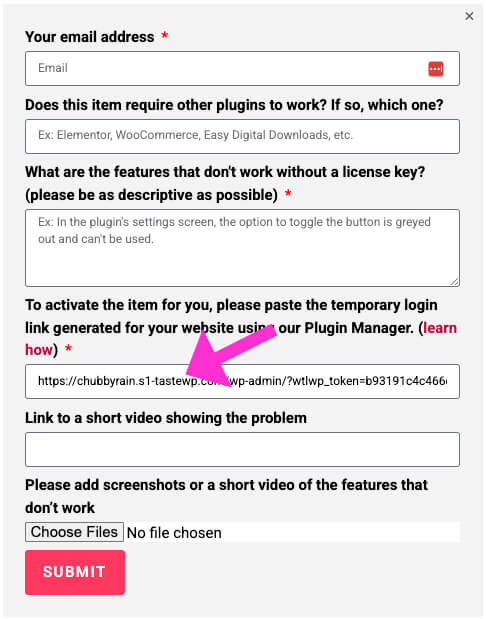 Paste link in support ticket