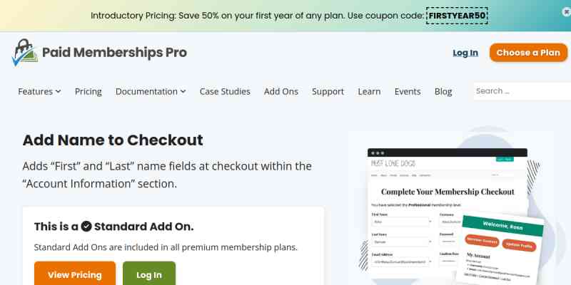 Paid Memberships Pro – Add Name to Checkout