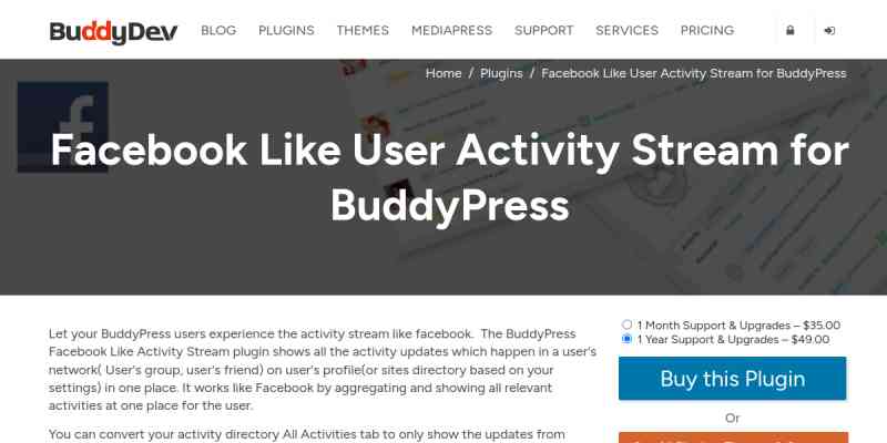 Facebook Like User Activity Stream For BuddyPress