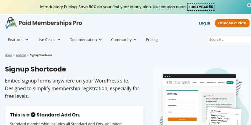 Paid Memberships Pro – Signup Shortcode & Block